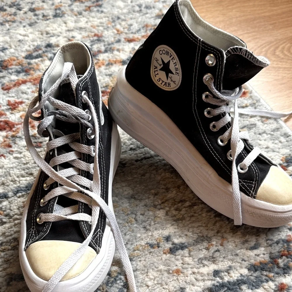 Converse Black and White Platform Canvas High-Tops size 7 - Picture 1 of 7